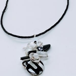 Handcrafted Black and White Pendant,Leather Cord